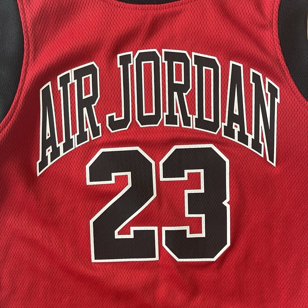 Air Jordan Youth Size‎ 2T Red Black Jersey 23 Tank Mesh Basketball Spellout - Picture 5 of 7